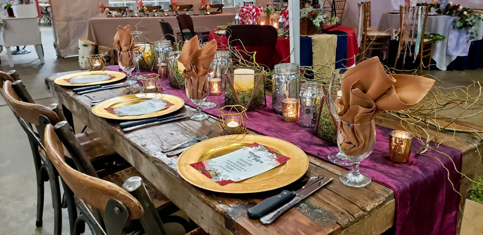 Birch Table with Lavender Wedding Theme Decor