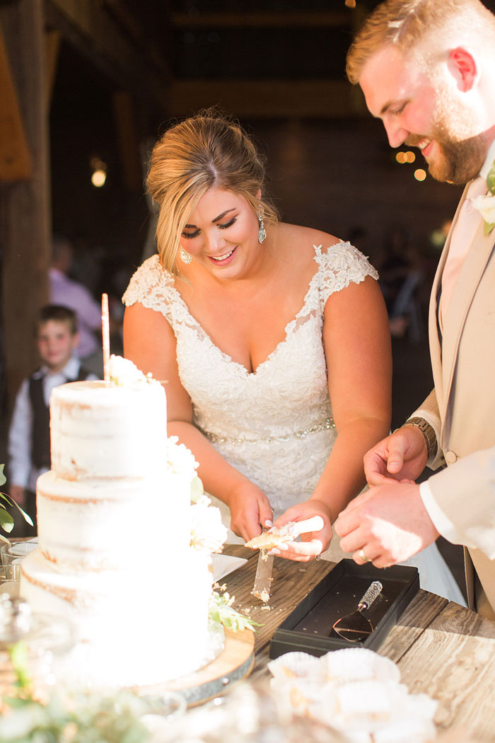Bride and Groom Cut Cake at Wedding